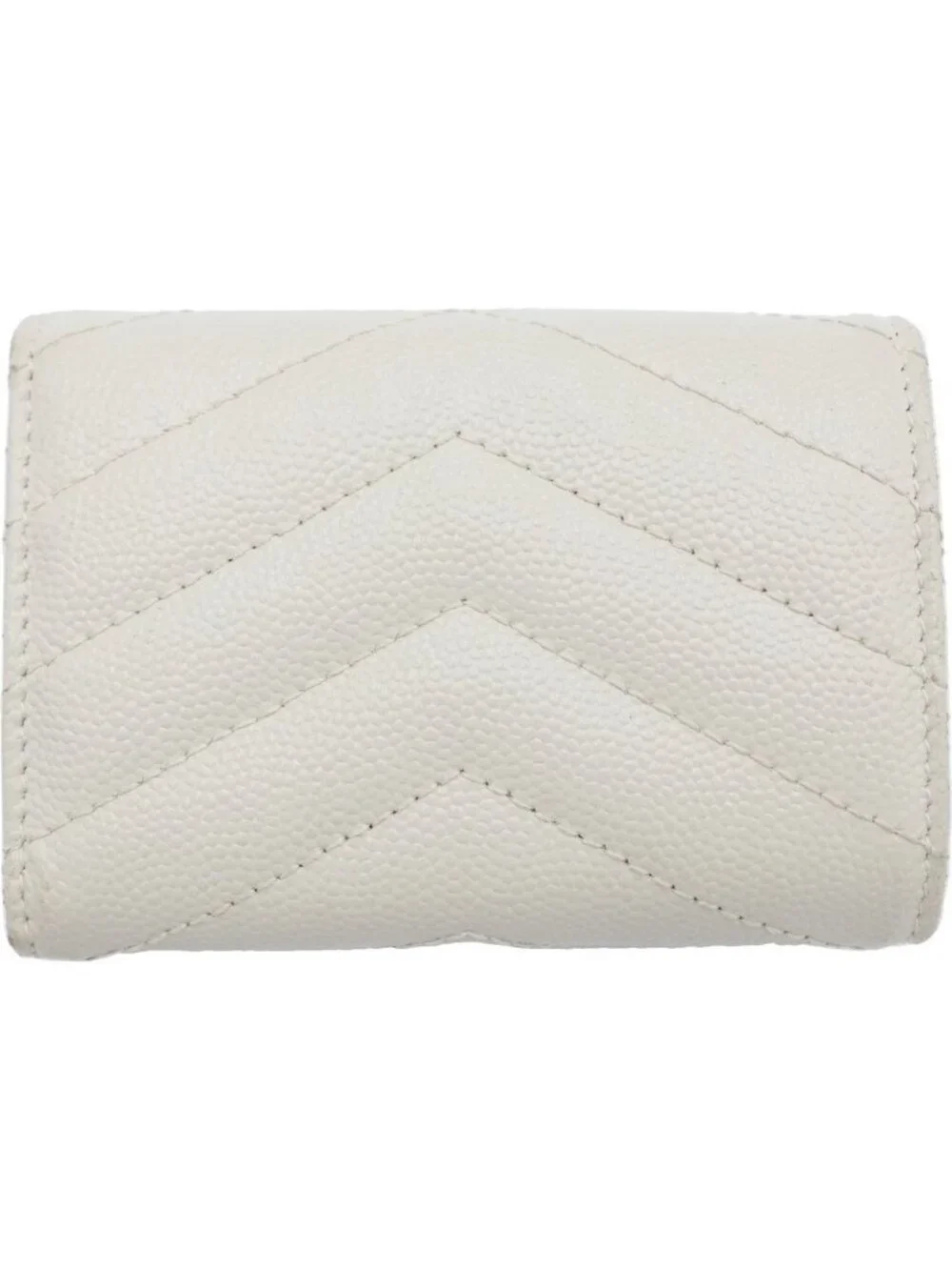 Saint Laurent Paris Trifold Wallet Compact Coin Case Ivory Leather Gold - Picture 2 of 6